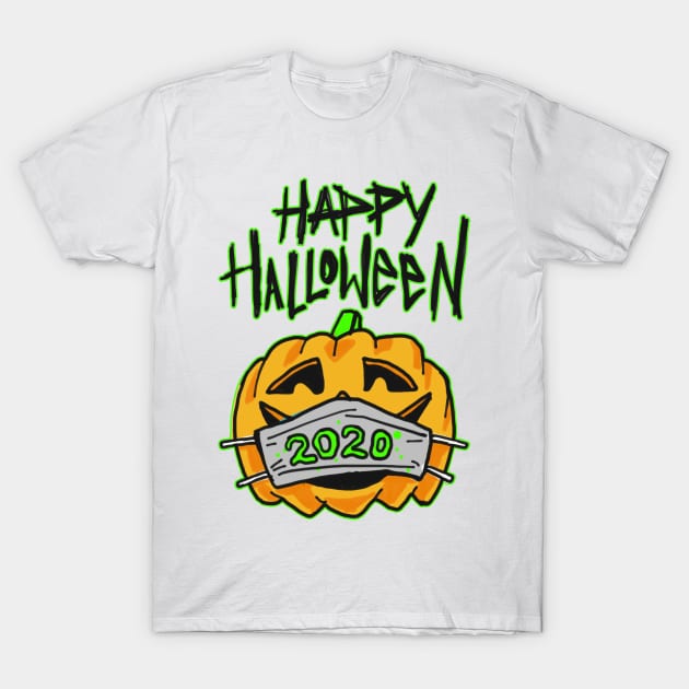 Funny Happy Halloween 2020 Carved Pumpkin with Mask T-Shirt by sketchnkustom